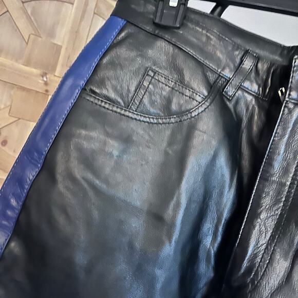 Soft Leather Pant. Men's Blue Striped Biker Leather Pant size 30x33 - Picture 4 of 7